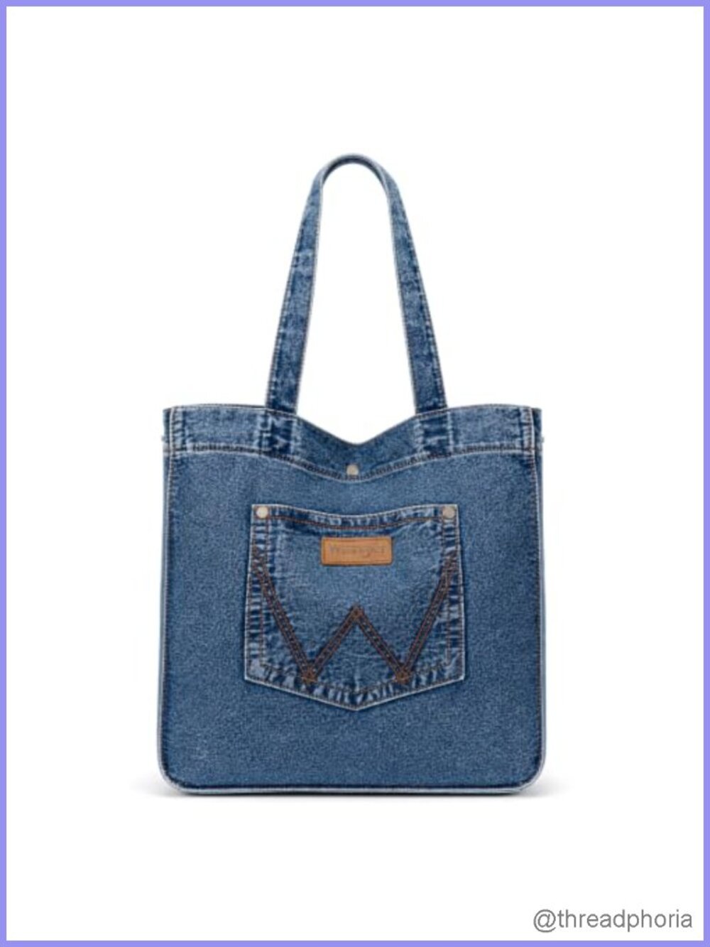 Wrangler Denim Tote Bag W Stitch Shoulder Bag Lightweight Large